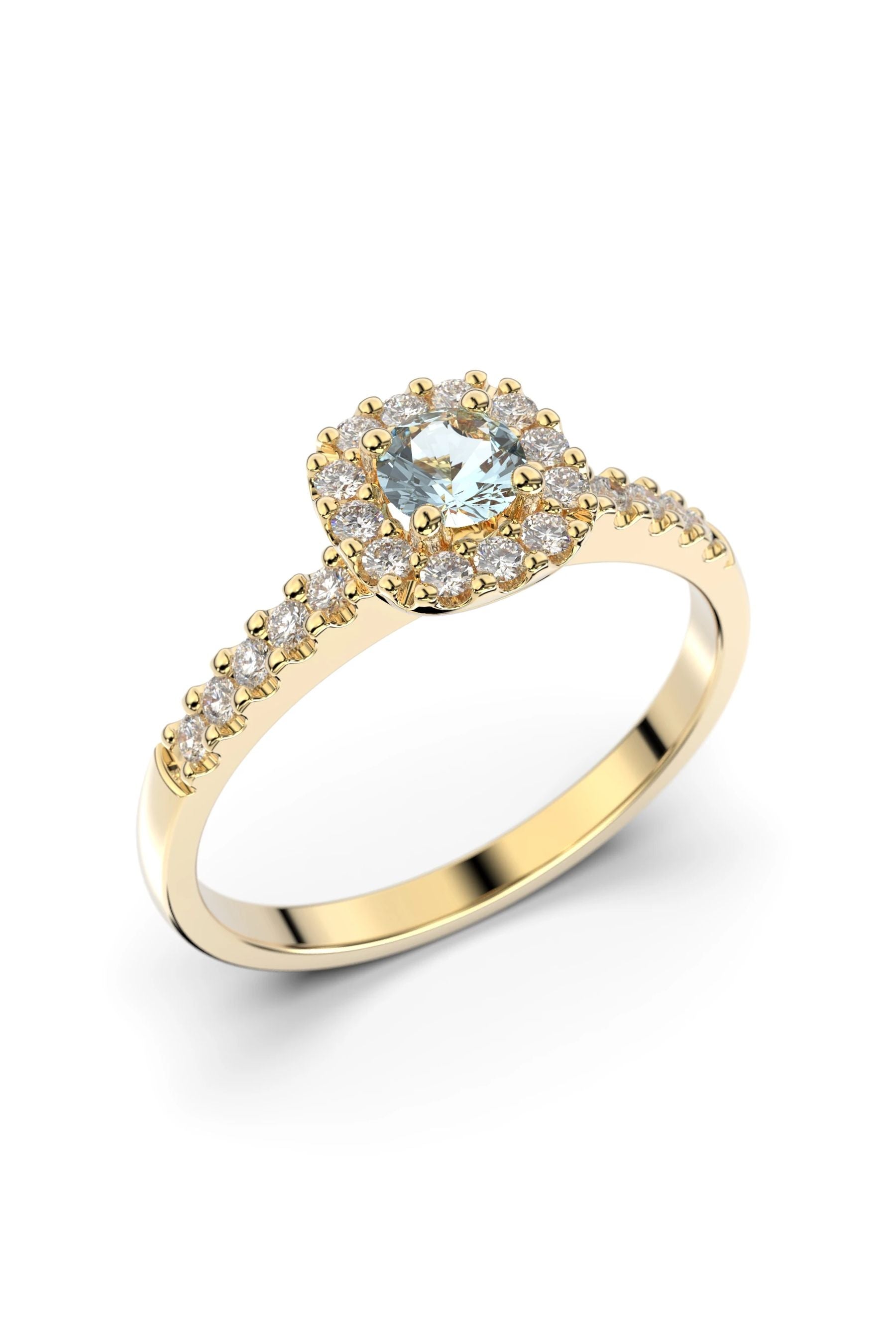 Festive Janette Halo Sivukivillä Akvamariini + 22x0,01ct 15,5