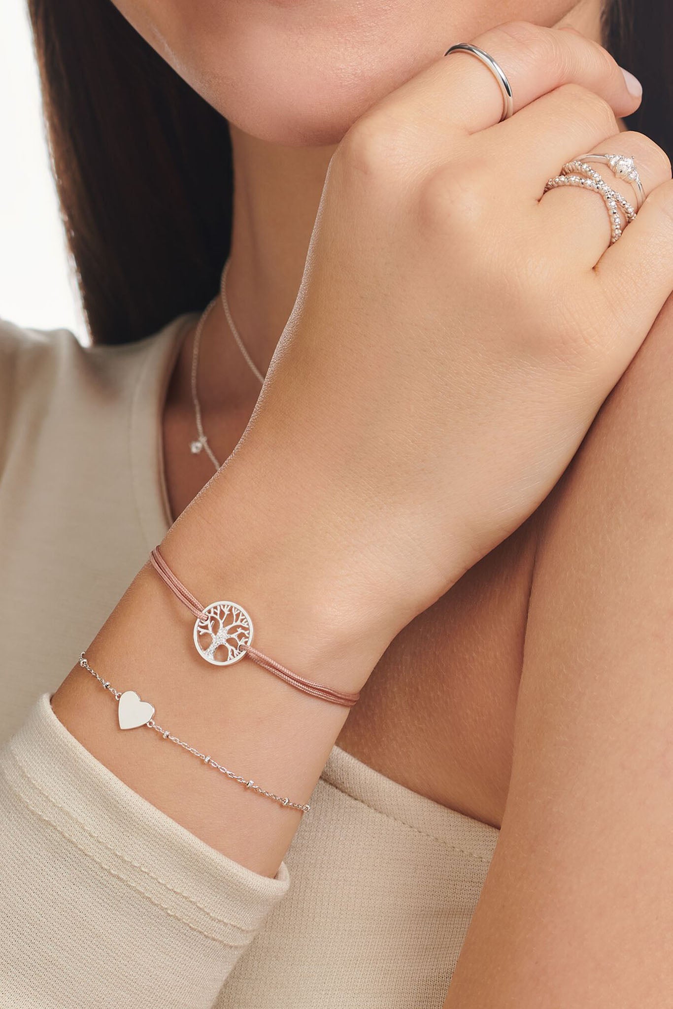 Thomas Sabo Sydän ja pisteet hopeinen rannekoru Säädettävä:16/19cm