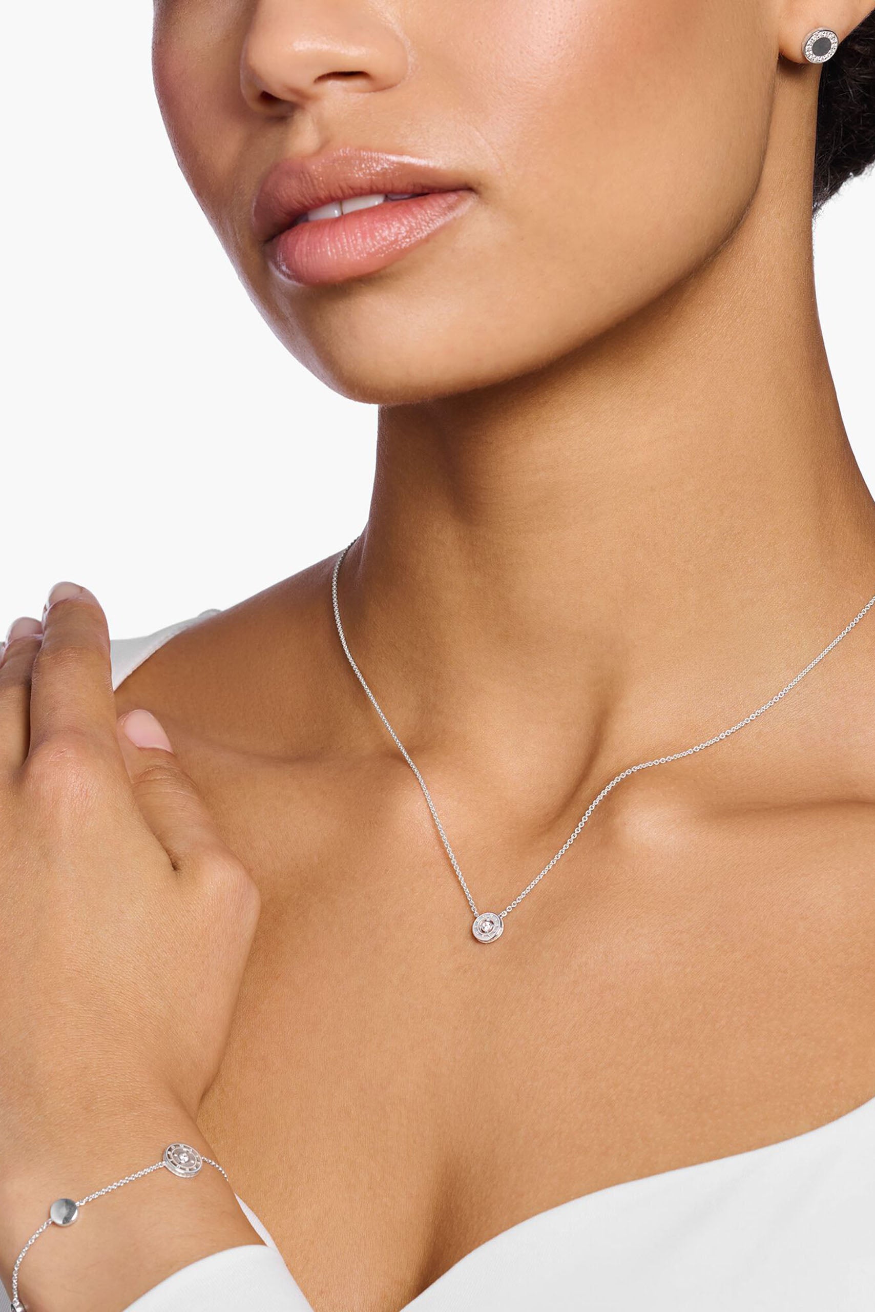 Thomas Sabo Circle White Stone hopeinen kaulakoru Säädettävä:40/45cm