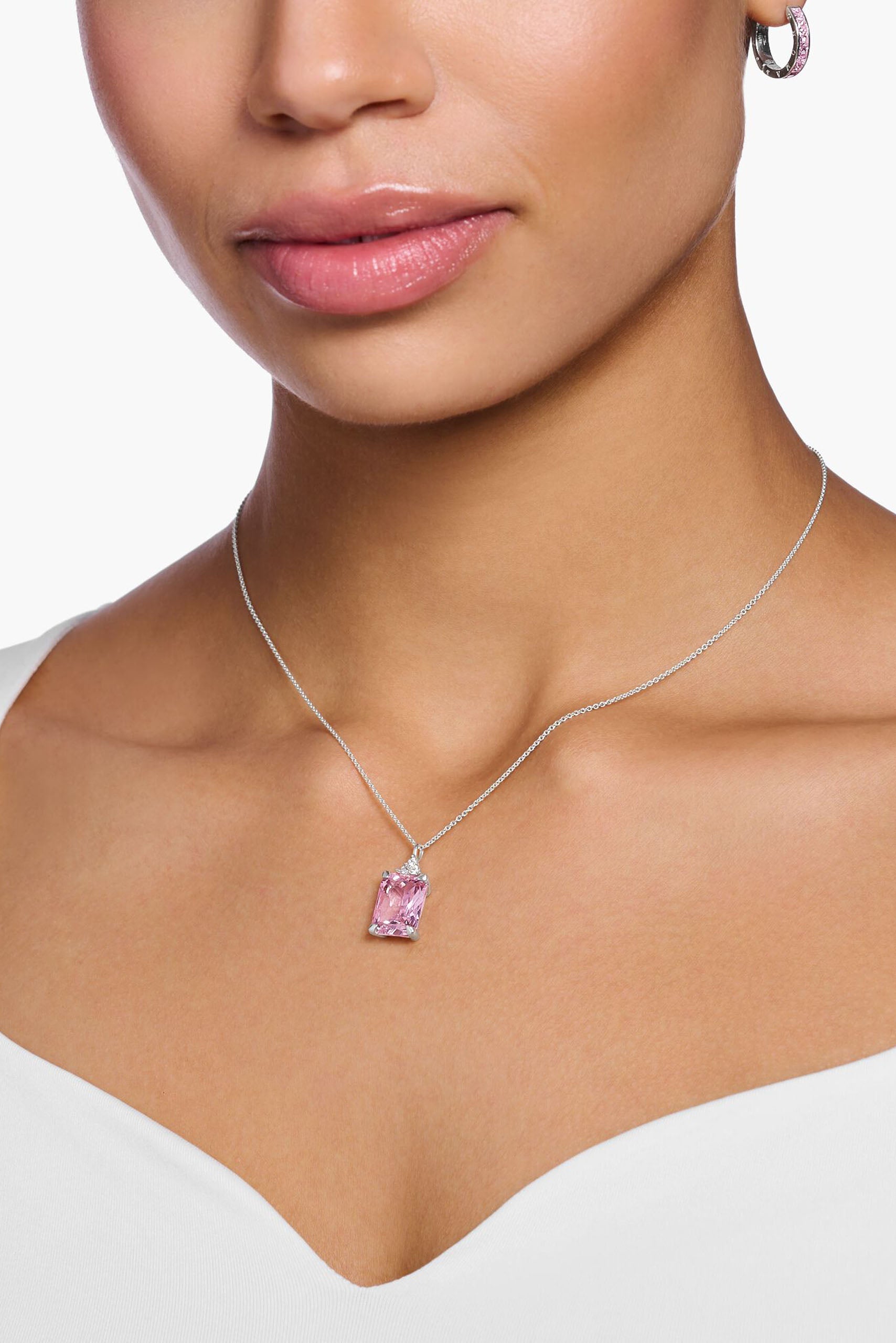 Thomas Sabo Pink stone hopeinen kaulakoru Säädettävä:40/45cm