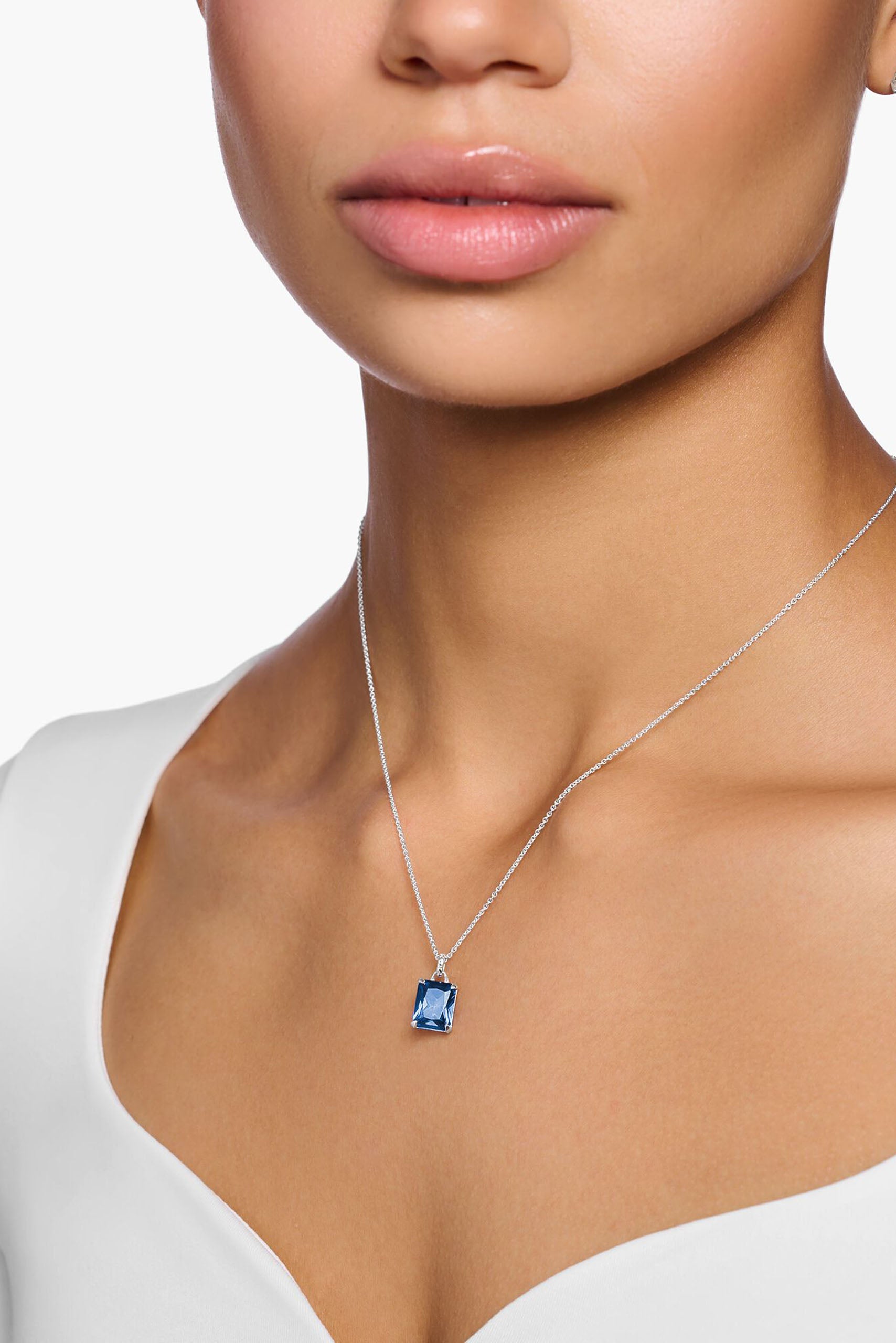 Thomas Sabo Blue stone hopeinen kaulakoru Säädettävä:40/45cm