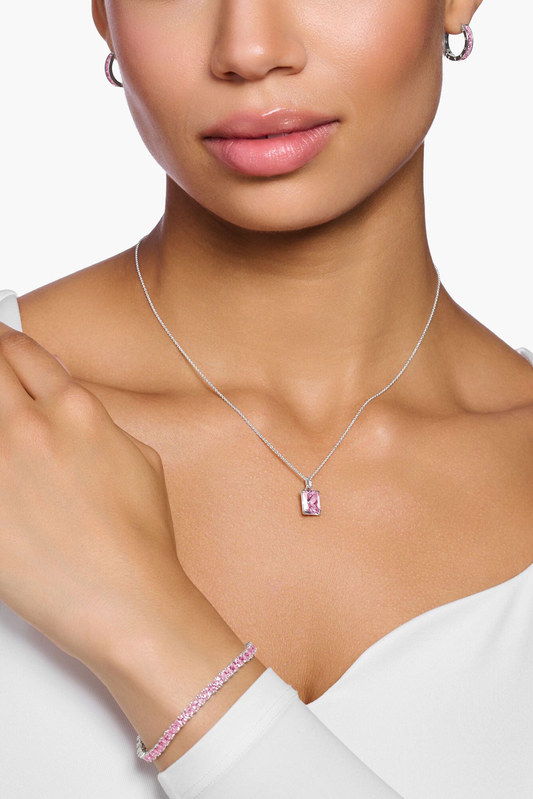 Thomas Sabo Pink and white stones hopeinen kaulakoru Säädettävä:40/45cm