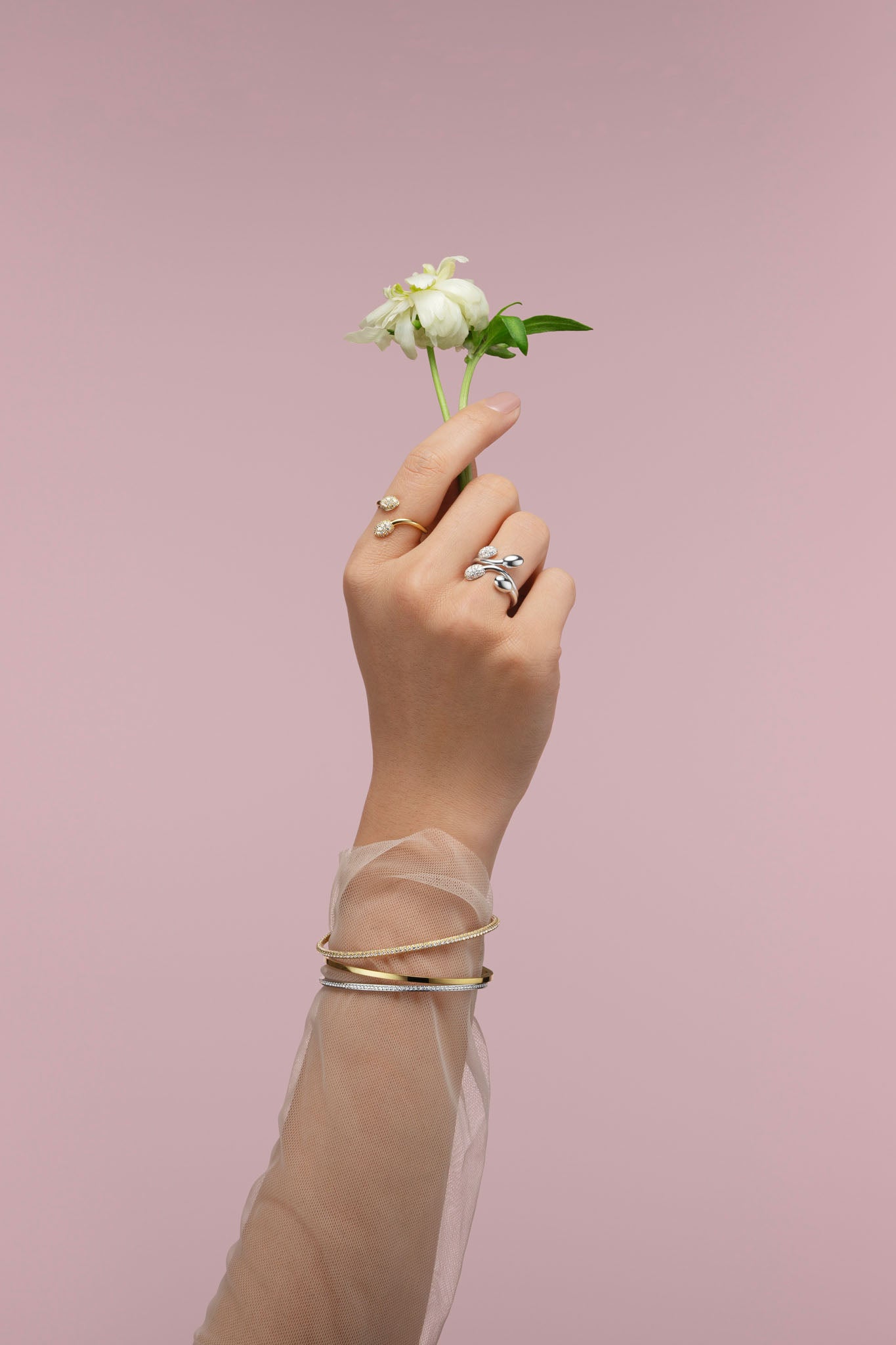 Efva Attling Love Bead & Stars Twin Ring kultainen timanttisormus