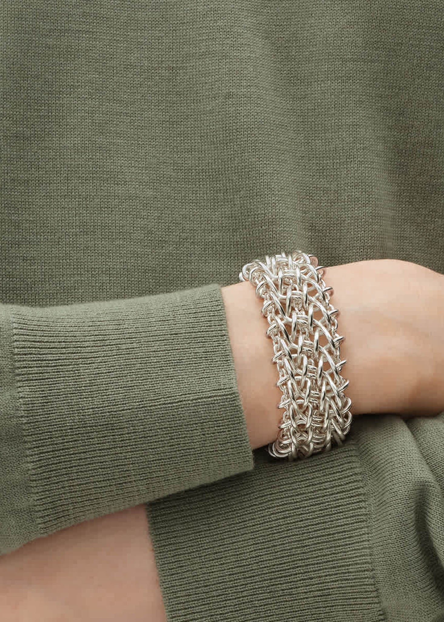 Georg Jensen Weft Triple Link hopeinen rannekoru