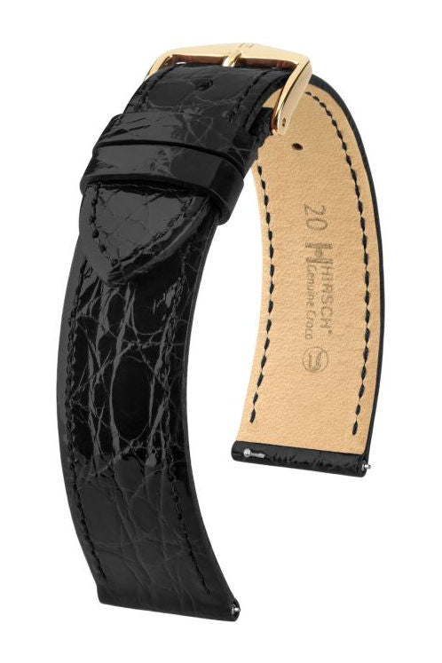 Hirsch Genuine Croco kelloranneke, musta, kiiltävä