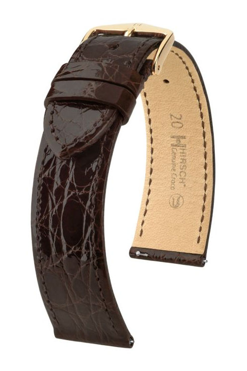 Hirsch Genuine Croco kelloranneke, ruskea, kiiltävä