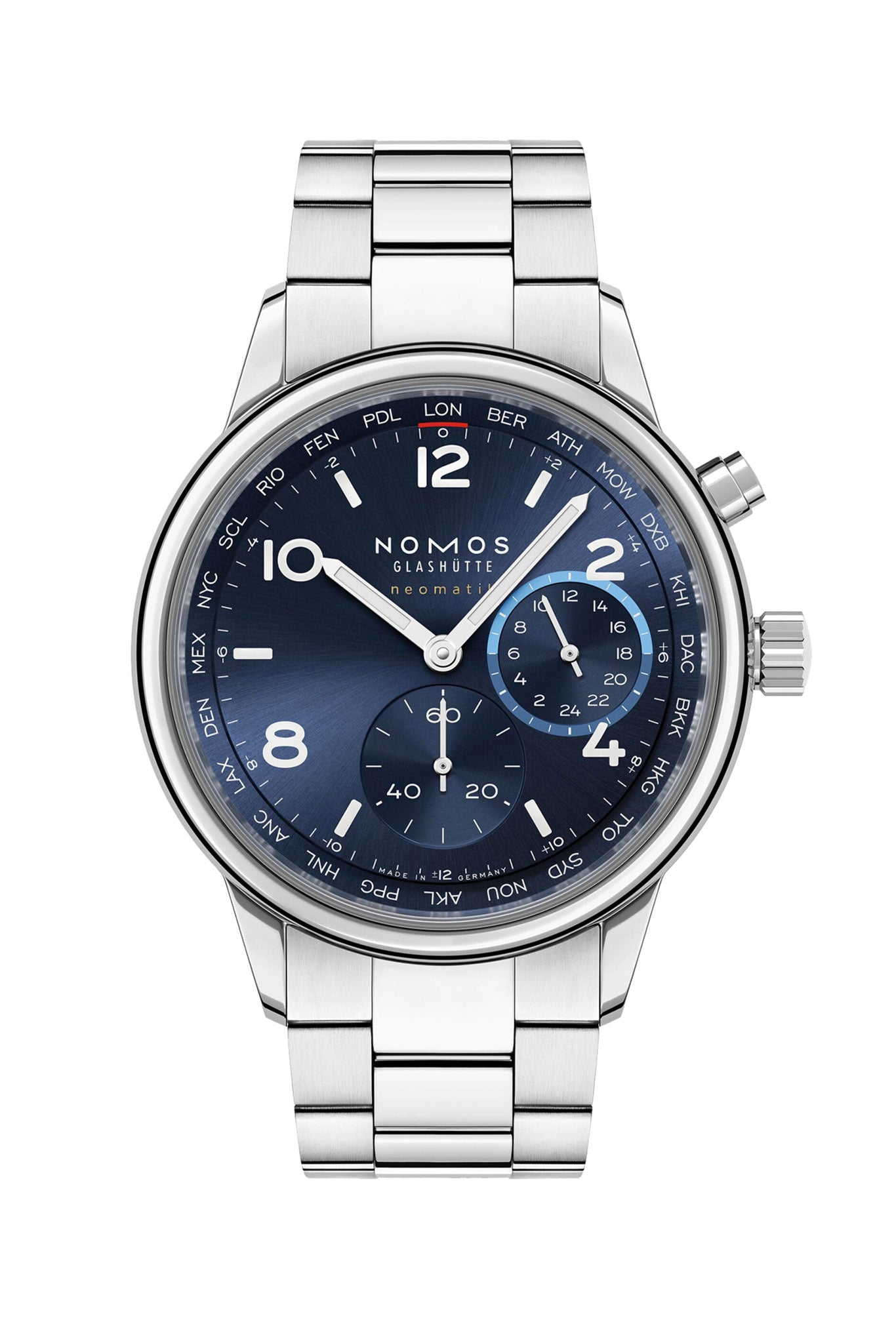 Nomos Glashütte Club Sport Neomatik Worldtimer Blue rannekello