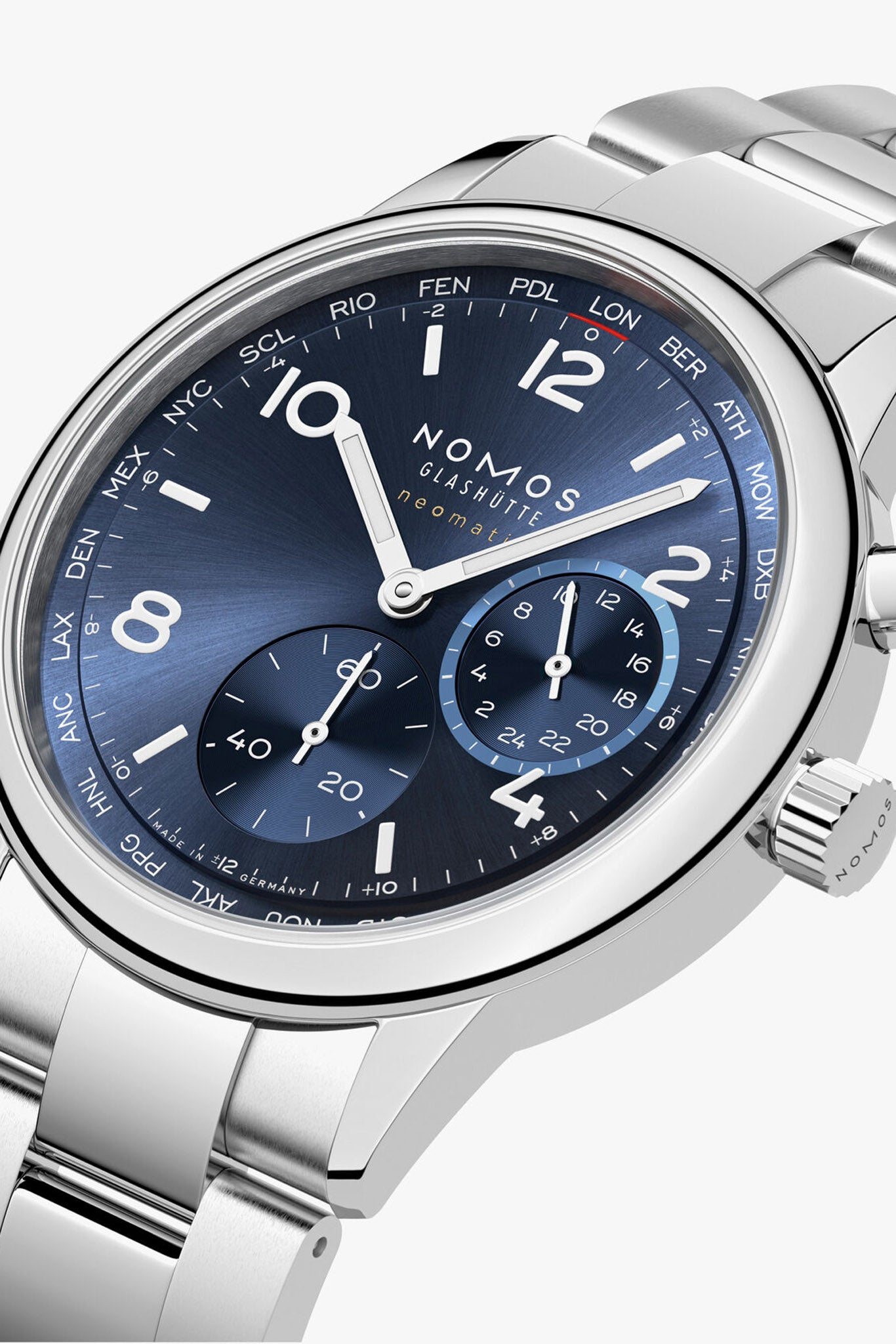 Nomos Glashütte Club Sport Neomatik Worldtimer Blue rannekello