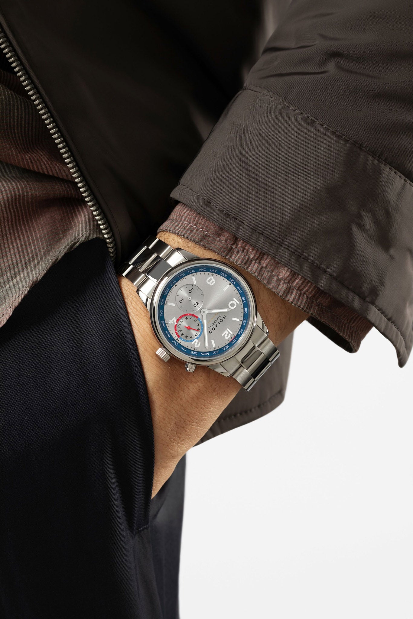 Nomos Glashütte Club Sport Neomatik Worldtimer Silver rannekello