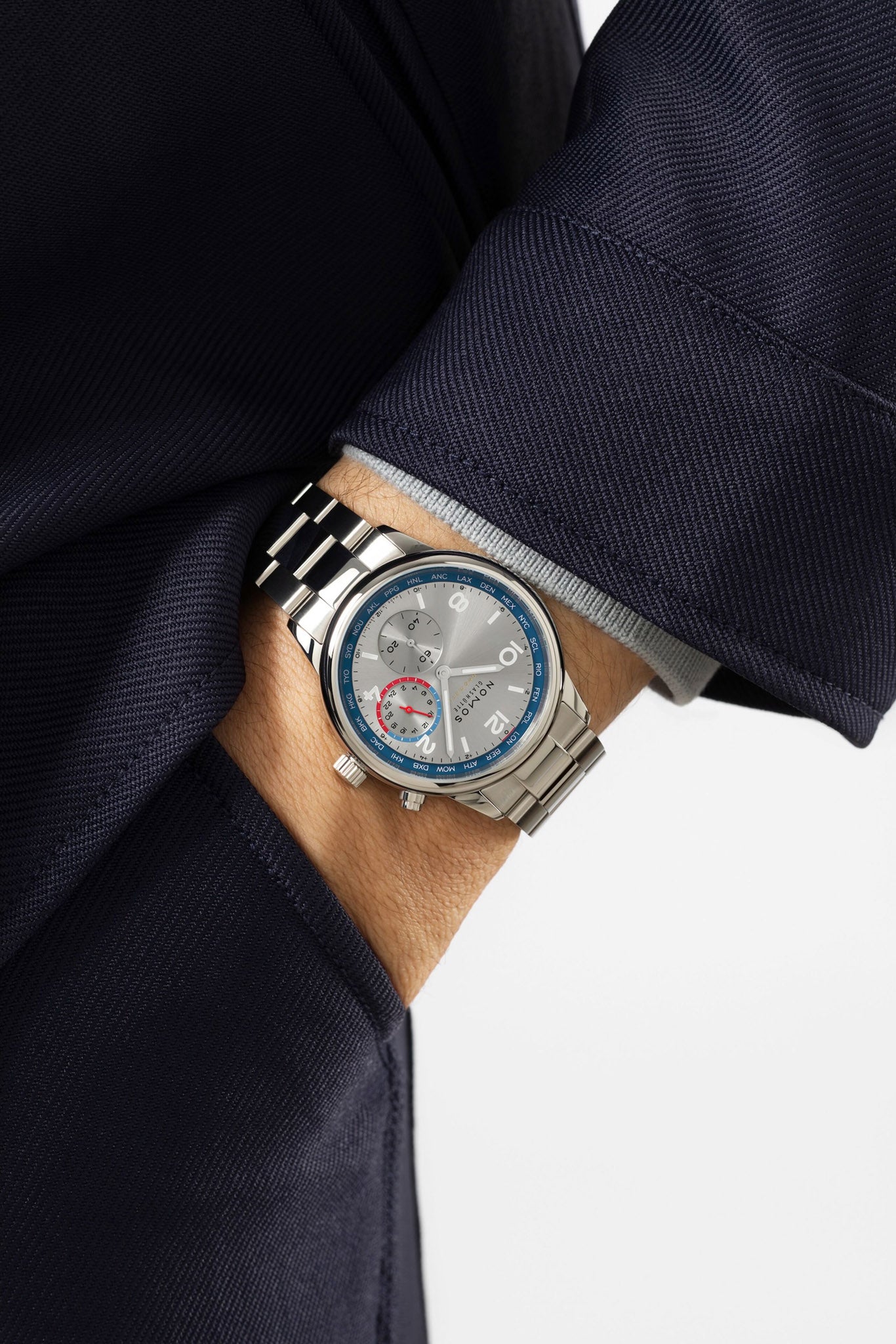 Nomos Glashütte Club Sport Neomatik Worldtimer Silver rannekello