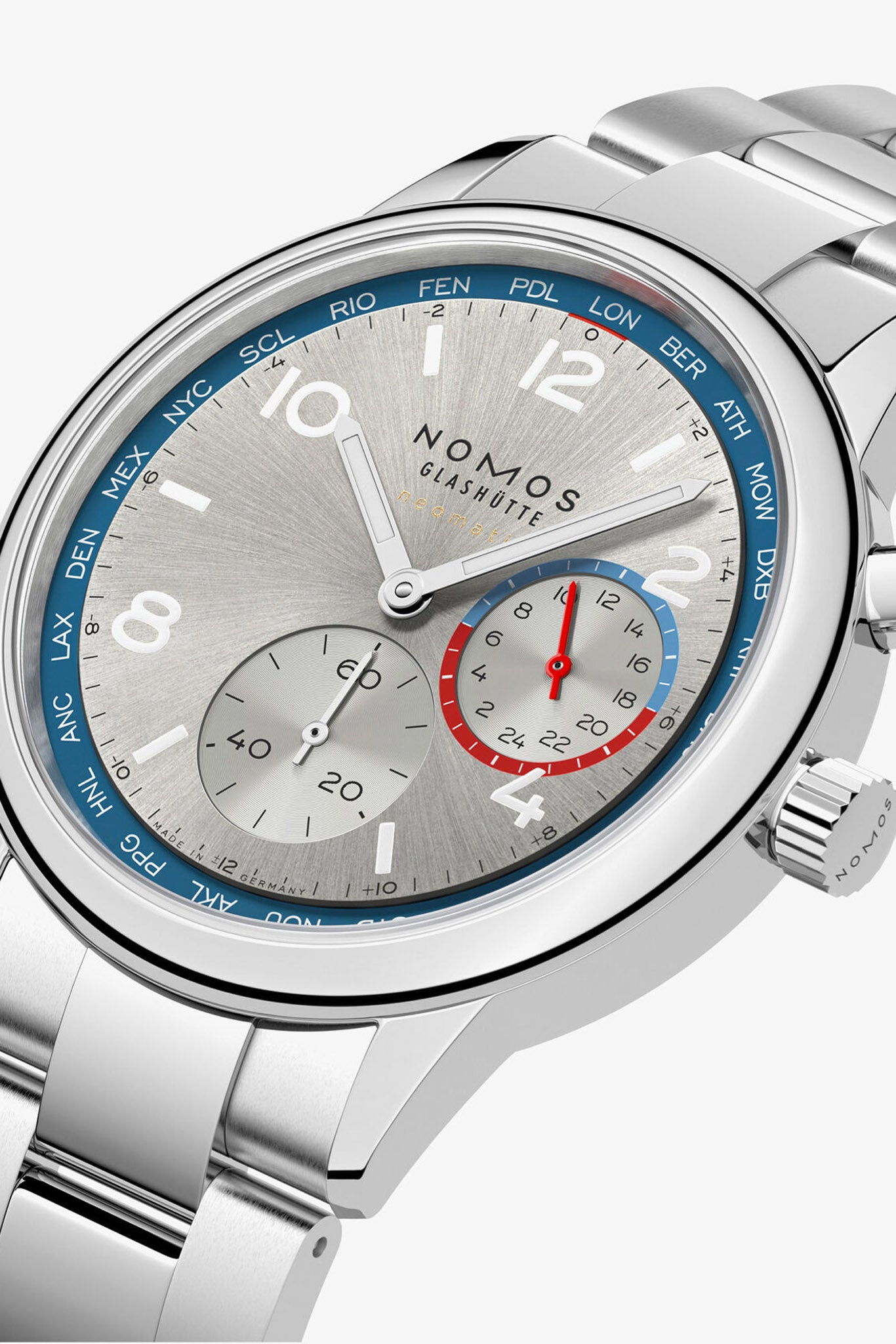 Nomos Glashütte Club Sport Neomatik Worldtimer Silver rannekello