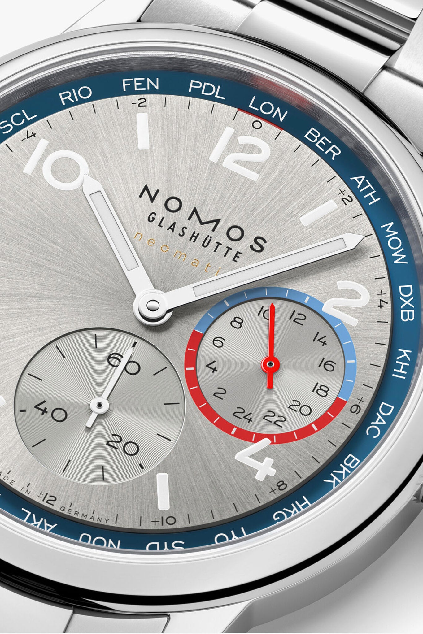 Nomos Glashütte Club Sport Neomatik Worldtimer Silver rannekello