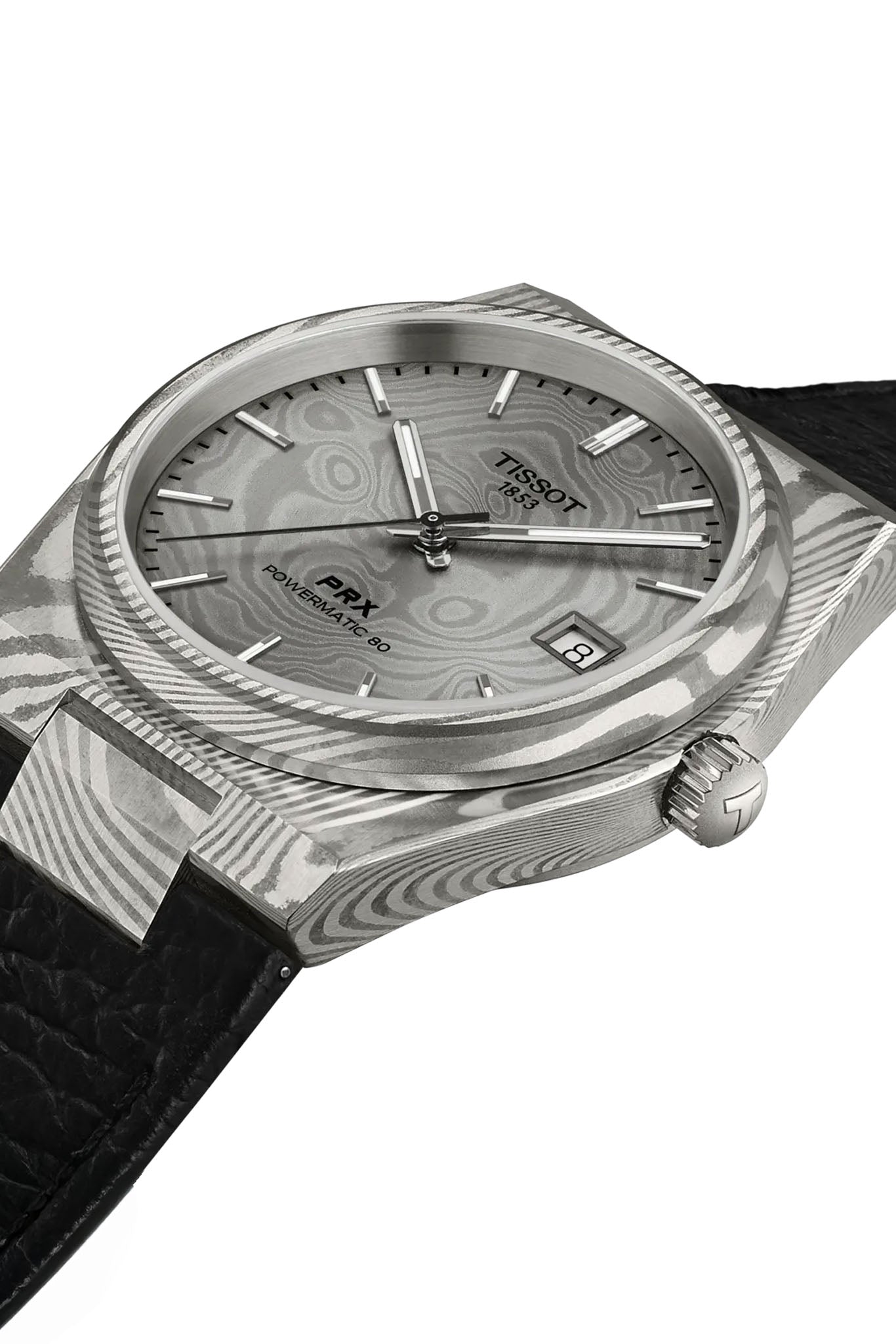 Tissot PRX 38 Powermatic 80 Damascus Steel rannekello