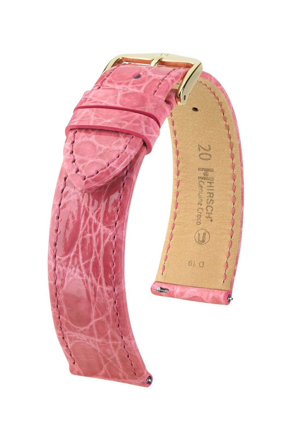 Hirsch Genuine Croco L Pink Shiny kellon ranneke 17,00mm