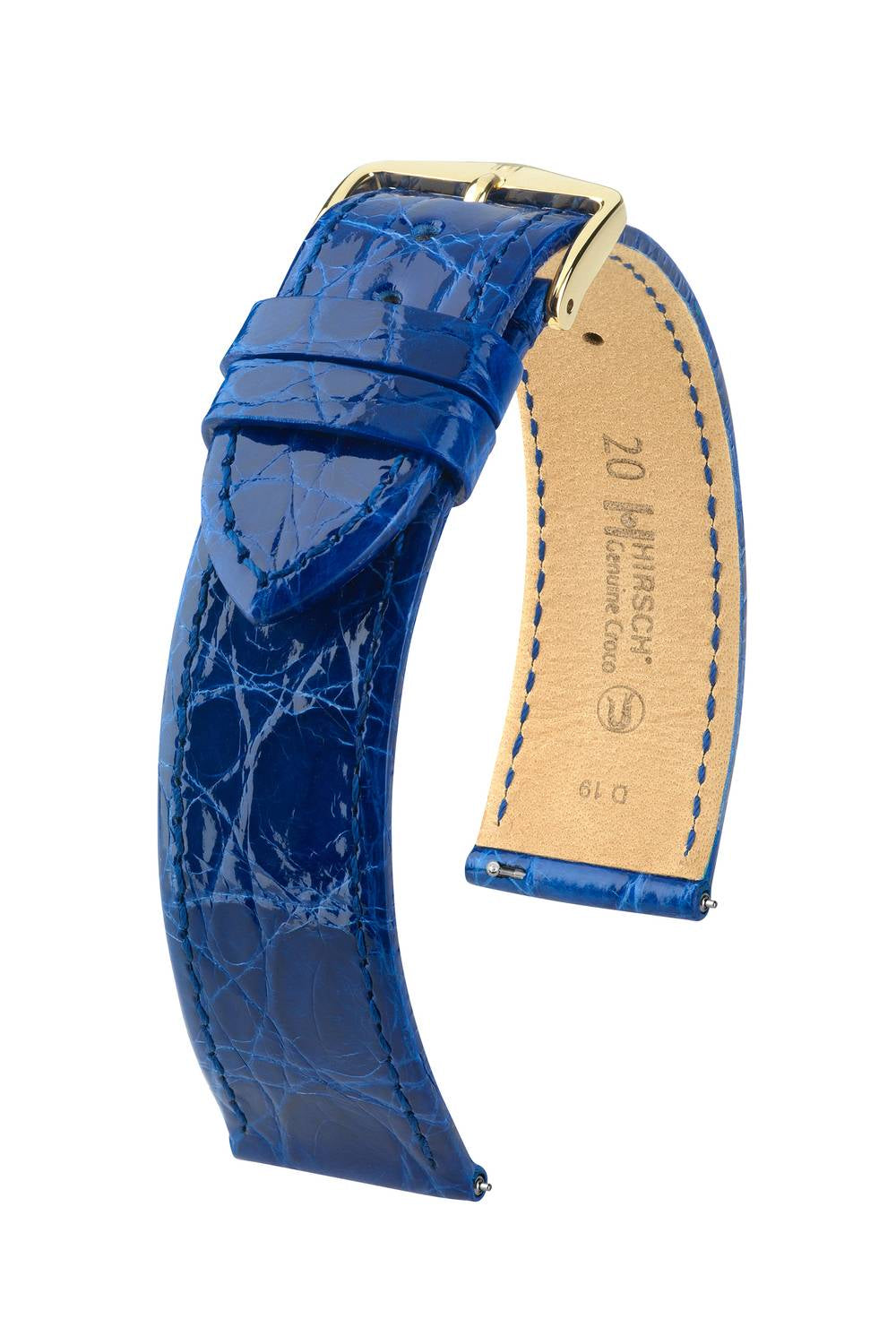 Hirsch Genuine Croco M Royal Blue Shiny kellon ranneke 12,00mm