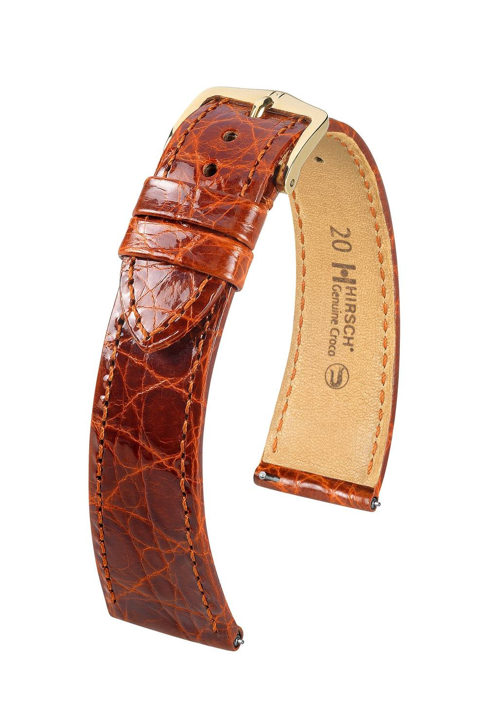 Hirsch Genuine Croco L Golden Brown Shiny kellon ranneke 18,00mm