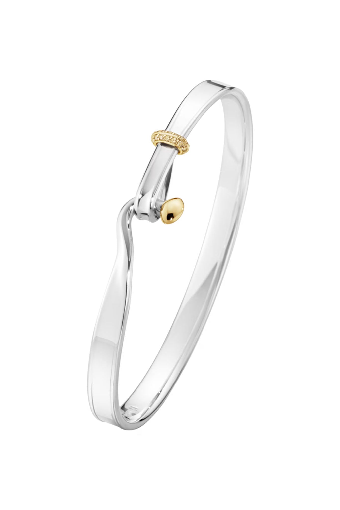 Georg Jensen Torun Bangle hopeinen rannerengas kultahela timanteilla 0,08ct