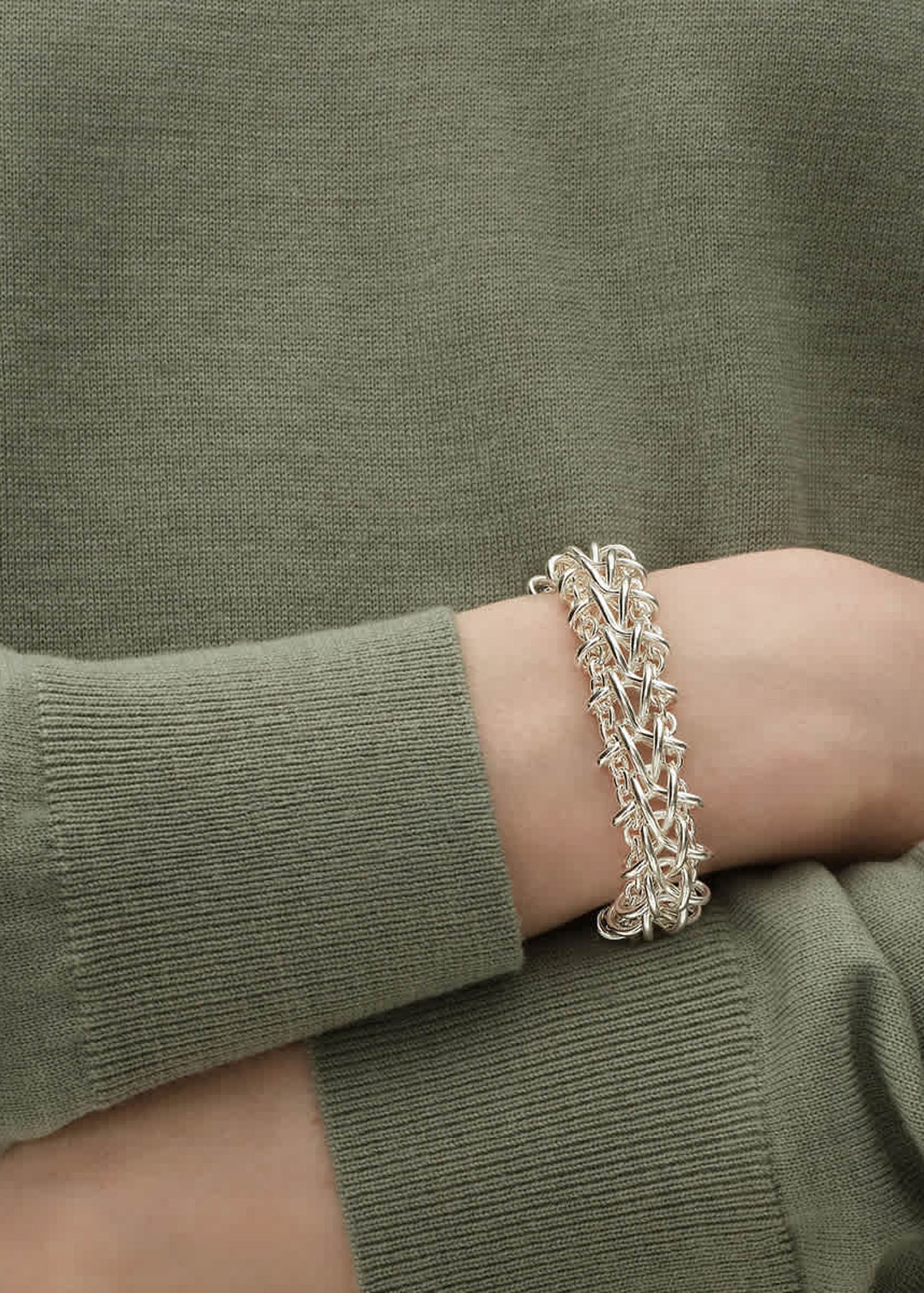 Georg Jensen Weft Double Link hopeinen rannekoru