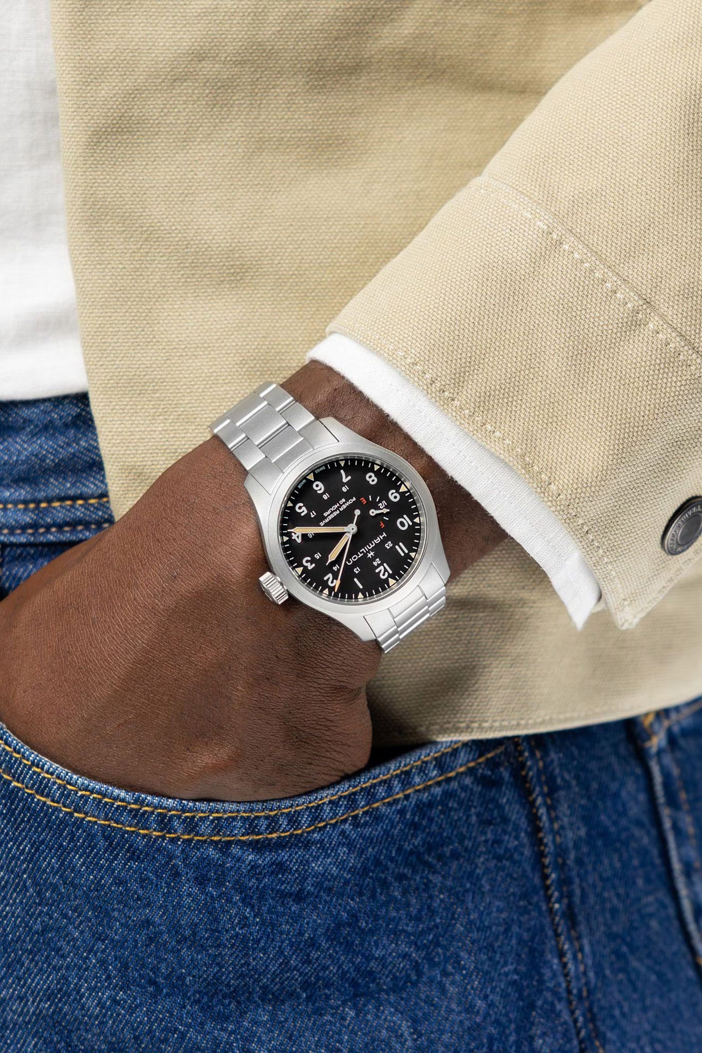 Hamilton Khaki Field Mechanical Power Reserve 40 rannekello