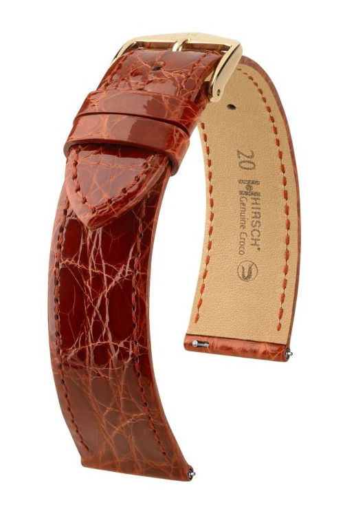 Hirsch Genuine Croco kelloranneke, kullanruskea, kiiltävä