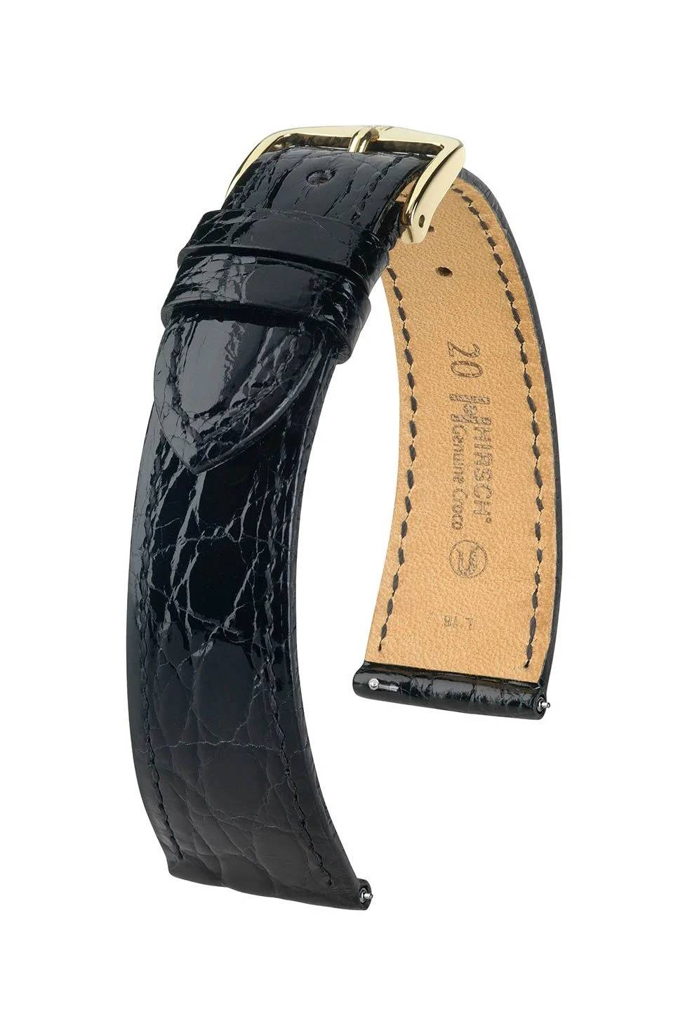 Hirsch Genuine Croco M Black Shiny kellon ranneke