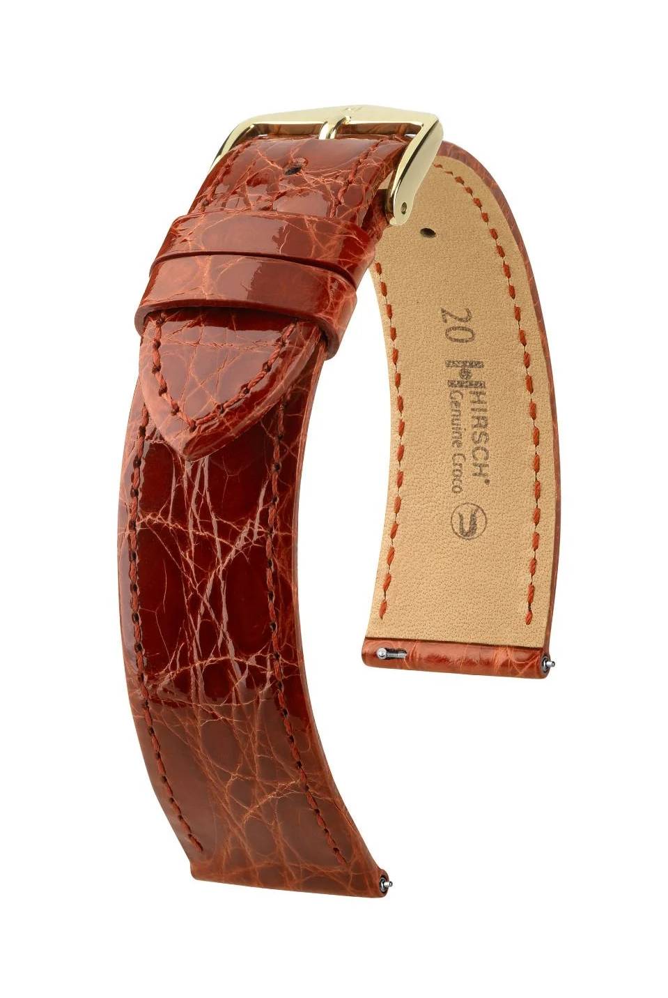 Hirsch Genuine Croco M Golden Brown Shiny kellon ranneke