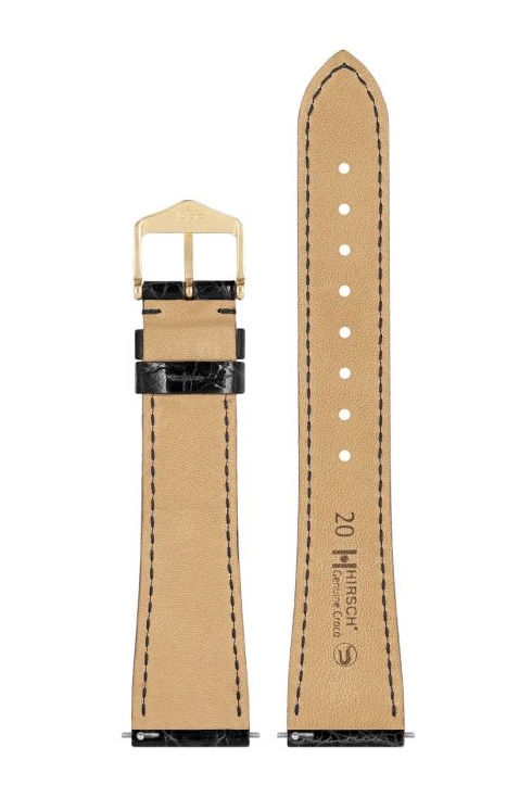 Hirsch Genuine Croco kelloranneke, musta, kiiltävä