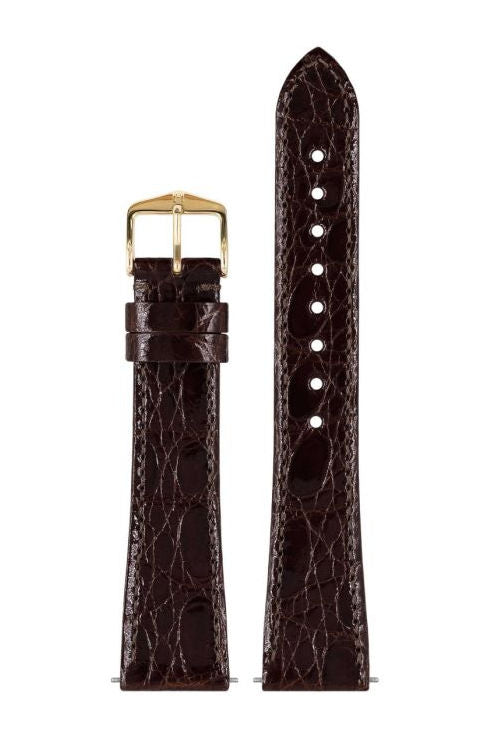 Hirsch Genuine Croco kelloranneke, ruskea, kiiltävä