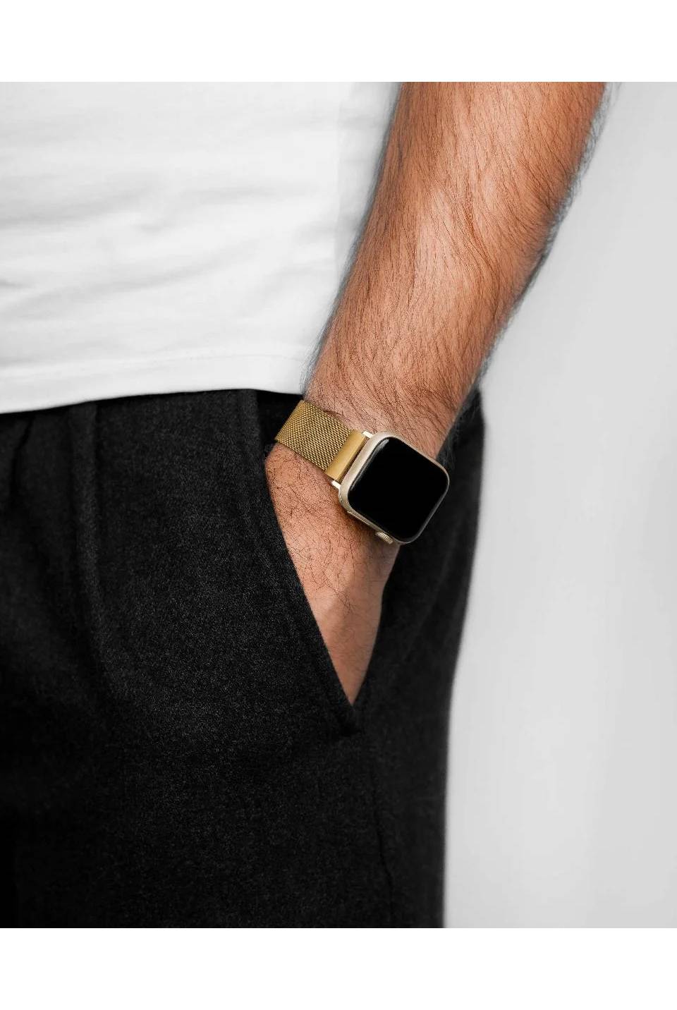 Hirsch Milanaise for Apple Watch L Gold kellon ranneke