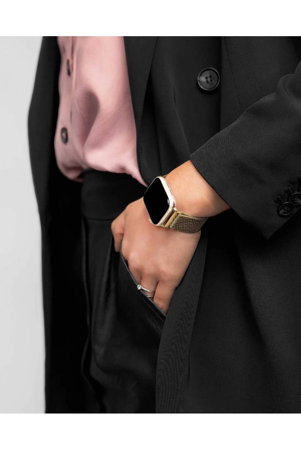 Hirsch Milanaise for Apple Watch L Gold kellon ranneke