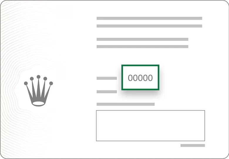 Viitenumeron sijainti Rolex-takuukortissa