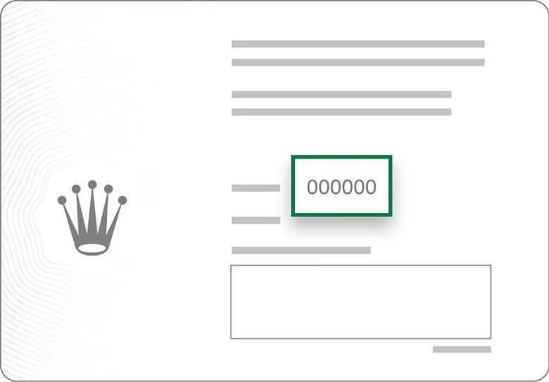 Viitenumeron sijainti Rolex-takuukortissa