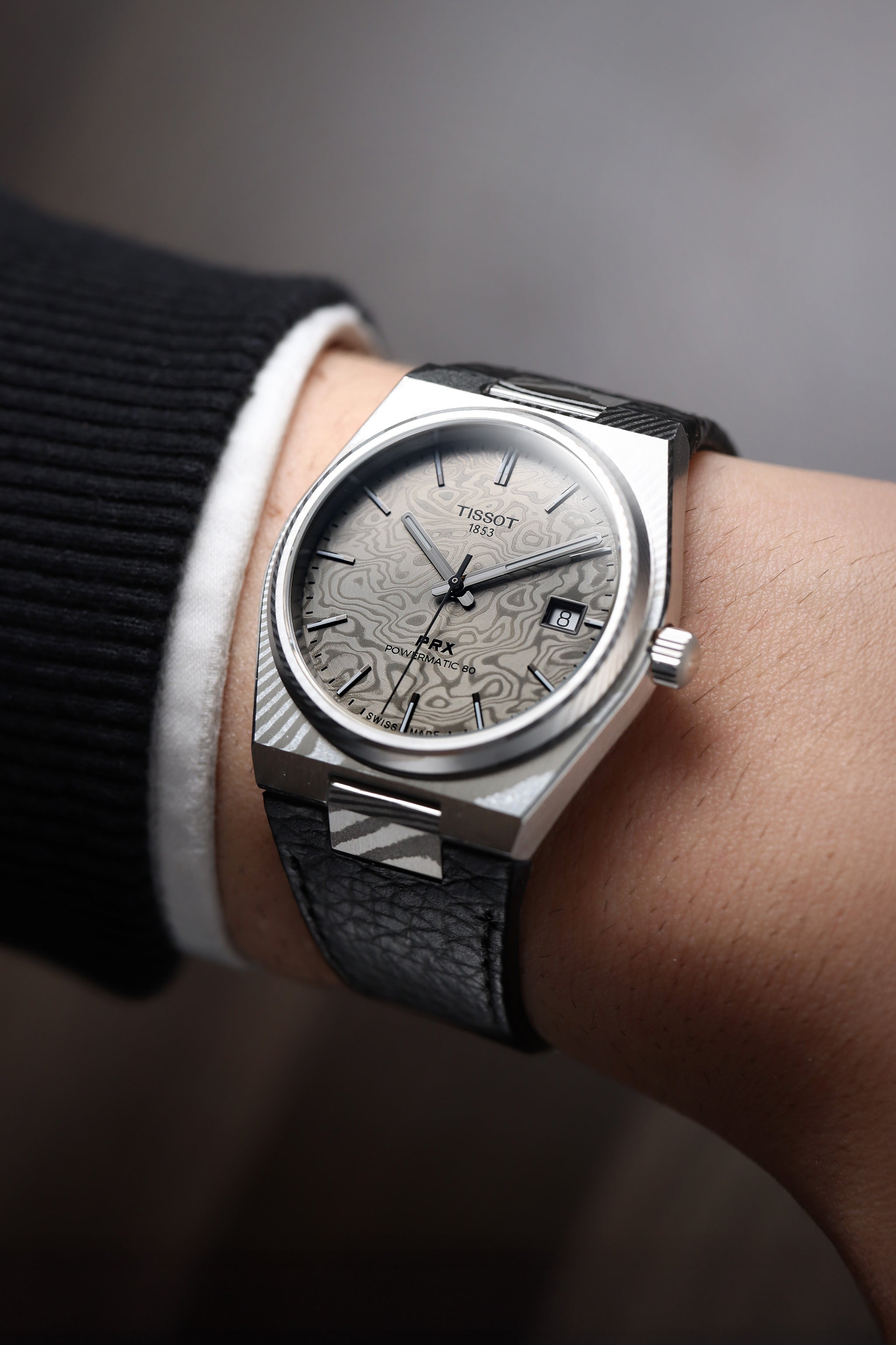 Tissot PRX 38 Powermatic 80 Damascus Steel rannekello